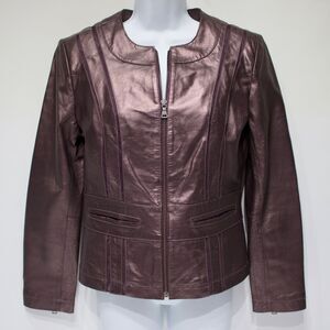 Bernardo Leather Moto Style Jacket Shiny Purple Plum Eggplant Women Size S (A3)
